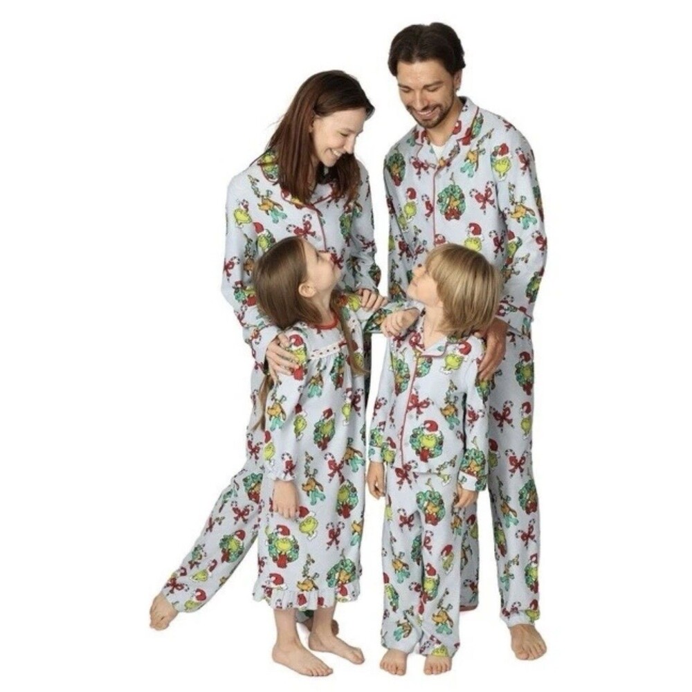 The Grinch Adults Men’s Size Large 2 Piece Pajama Set Sleep NEW Family Gray
